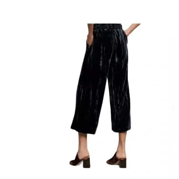 Anthropologie Hei Hei Cropped Wide Leg Crushed Velvet Pants Jewel Blue Size Med - Picture 2 of 10